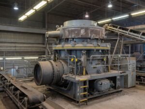 Cone crusher under a workshop roof